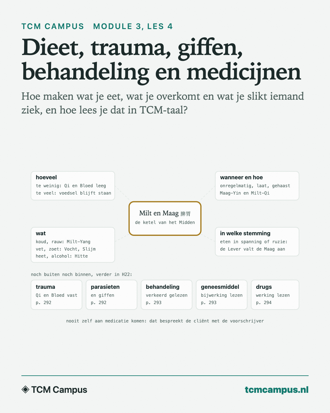 Dieet, trauma, giffen, behandeling en medicijnen: Hoe maken wat je eet, wat je overkomt en wat je slikt iemand ziek, en hoe lees je dat in TCM-taal?